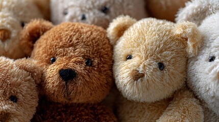 Obraz premium Teddy Bear Collection Close-up Stuffed Animal Group for Kids