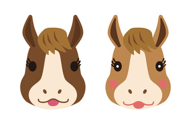 年賀状素材　かわいいオスとメスの馬キャラクター イラストセット　ゆるキャラ　