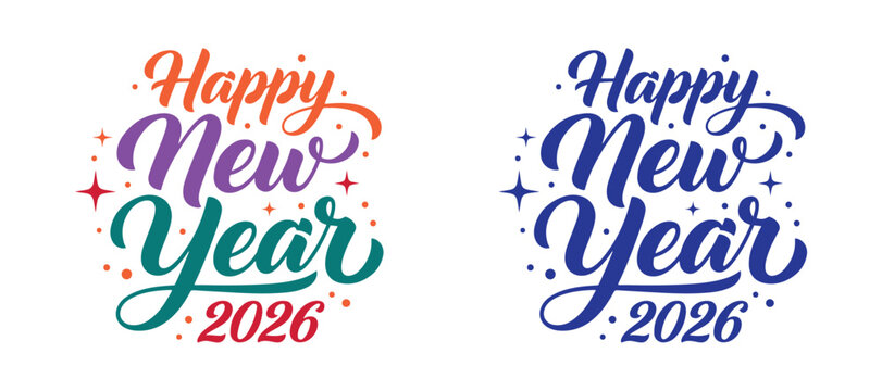 Happy New Year typography vector illustration with modern festive lettering design on white background.
