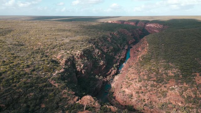 Aerial footage of the iconic Z Bend in Perth, Western Australia in Kalbarri National Park.