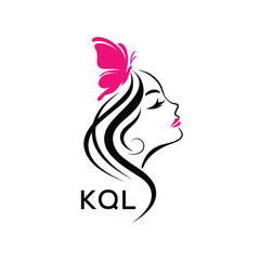 KQL Elegant Beauty Woman Logo. KQL with Butterfly Feminine Salon & Spa Branding. KQL Luxury Beauty Icon Design.
