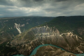 Mountain landscape valley panorama and elevator