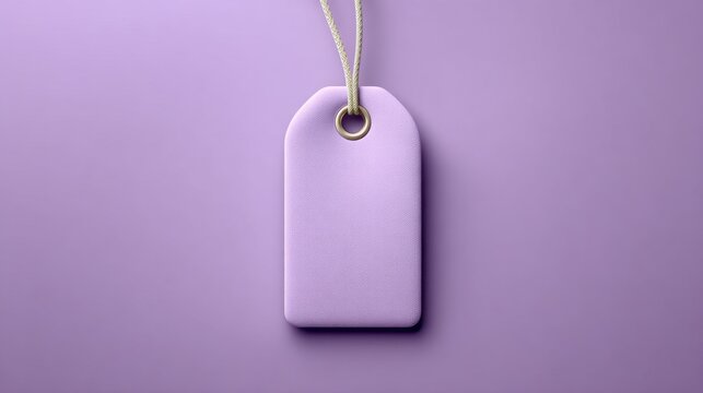 Creative purple price tag design resting on a soft lavender background with a simple string attachment. Cyber Monday