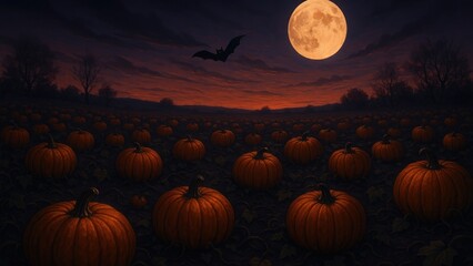 Spooky pumpkin field night desktop wallpaper