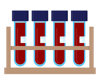 Blood samples in test tubes isolated on transparent background. Clean medical concept. Laboratory analysis design.