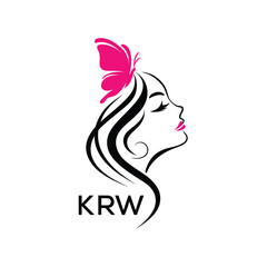KRW Elegant Beauty Woman Logo. KRW with Butterfly Feminine Salon & Spa Branding. KRW Luxury Beauty Icon Design.
