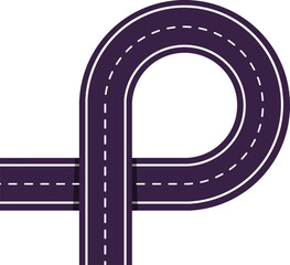 Empty asphalt road round fork with dividing lines top view, vector highway from above, road markings with dotted lines