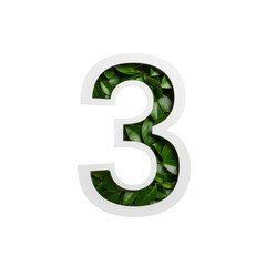 Naklejka premium Number three illustration vibrant leaves filling the numeral against an isolated setting