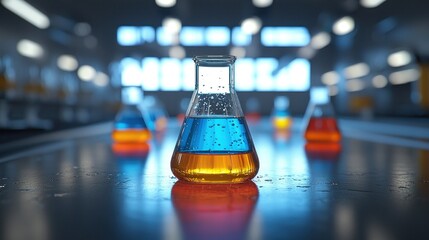 Colorful Erlenmeyer flasks in a laboratory setting