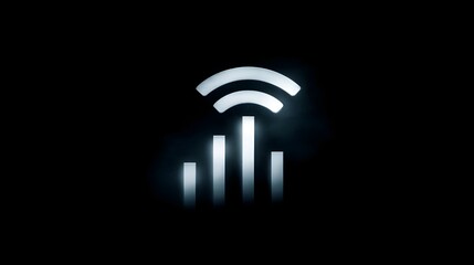 A stylized Wi Fi signal icon composed of glowing bars and waves against a dark background