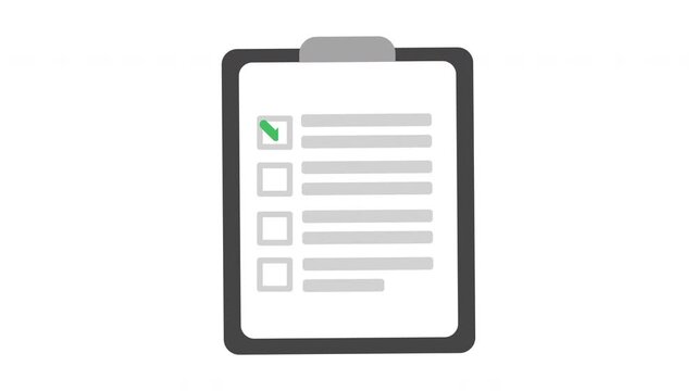 Document with a to-do list. All points are marked with green checkmarks. Test, survey with correctly marked answers