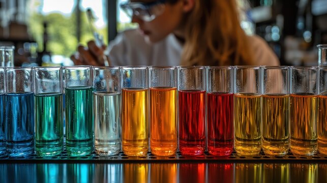 Colorful liquids in test tubes