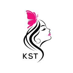 KST Elegant Beauty Woman Logo. KST with Butterfly Feminine Salon & Spa Branding. KST Luxury Beauty Icon Design.
