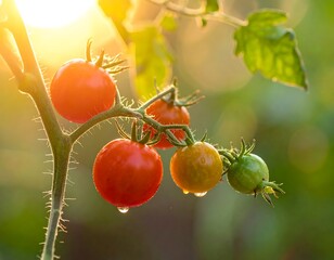 Ripe Tomatoes on the Vine in the Garden.