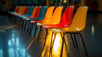 Colorful plastic chairs in a row