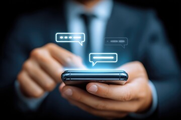 Engaging digital communication in modern business settings smartphone interaction visual content professional environment close-up view messaging concept