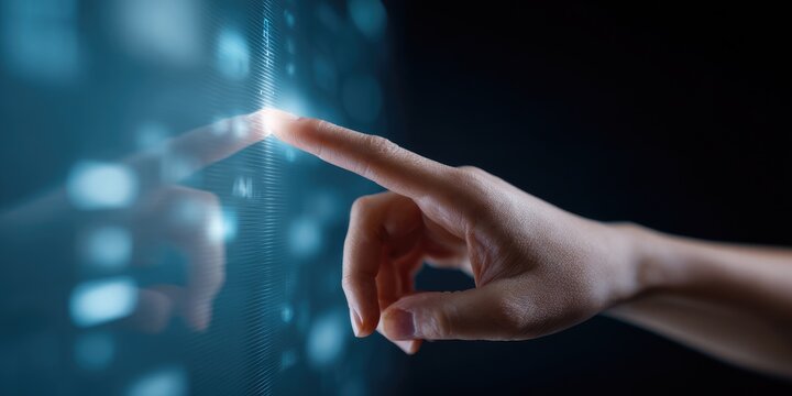 Digital interaction with touchscreen technology futuristic environment human hand engaging with virtual interface high-tech concept close-up view
