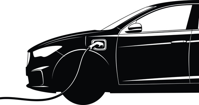 black electric car charging, side view clip art preview