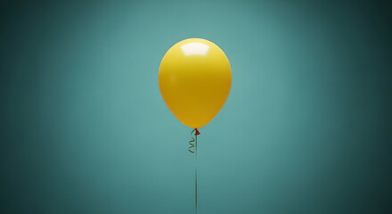 A single bright yellow balloon floats against a deep teal blue background, a simple yet festive decoration for parties and celebrations