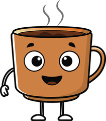 Cartoon coffee cup with happy face and steam rising vector template character