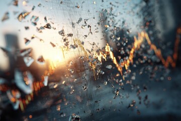 Obraz premium Abstract Glass Design with Stock Market Graph and Sunset Backdrop