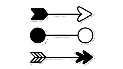Three hand drawn arrows and a dumbbell symbol on black background