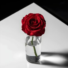 Striking Red Rose on Reflective Surface.