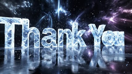 A 3D rendered "Thank You" message crafted from ice, reflected on a glossy surface - Powered by Adobe