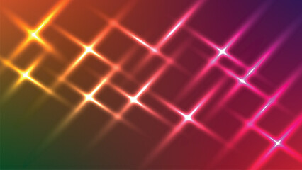 Abstract Light Sparking Background in Purple, Orange, Green and Pink Colors. Vibrant abstract background with glowing diamond shapes and light streaks