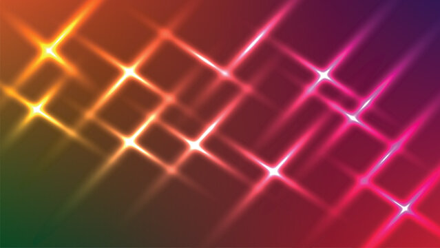 Abstract Light Sparking Background in Purple, Orange, Green and Pink Colors. Vibrant abstract background with glowing diamond shapes and light streaks