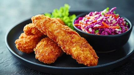 Fototapeta premium Crispy fried chicken tenders with coleslaw