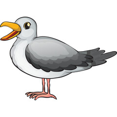 Pixel Art Seagull With Open Beak and Yellow Accent Detailed Drawing