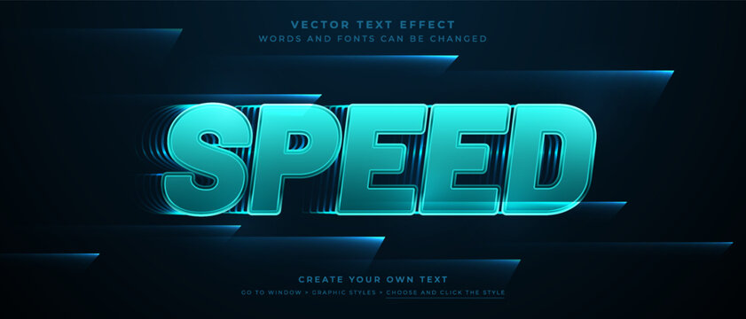 Speed text effect with aqua chrome finish and motion lines