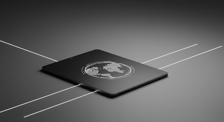 Futuristic microchip with an etched world map symbolizing global network and data processing