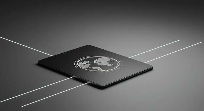 Futuristic microchip with an etched world map symbolizing global network and data processing - Powered by Adobe