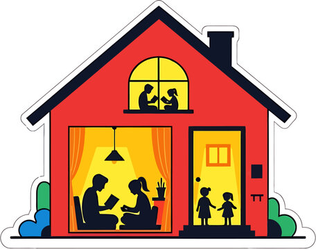 Family reading together at home, parents and children enjoying books in cozy atmosphere, promoting literacy and bonding