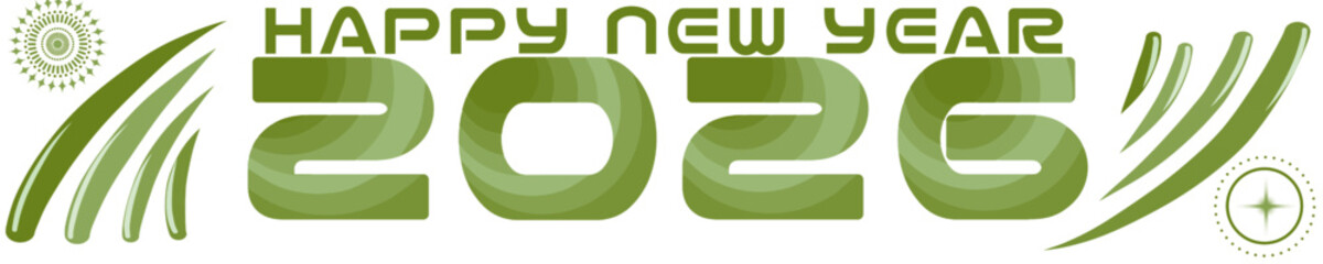 happy new year 2026 celebration design in shades of green with abstract decorative elements on a transparent background.