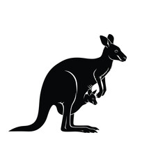 Fototapeta premium Silhouette of a mother kangaroo with joey in pouch on a white background