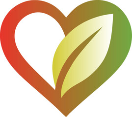 Green Leaf Heart Shape Eco Nature Logo Concept