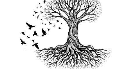 Majestic tree with intricate roots symbolizing growth strength and life