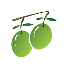 Glossy Green Olives with Leaves – Minimalist Mediterranean Icon