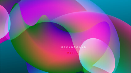 Abstract fluid shapes blend vibrant colors. Dynamic composition creates modern background design. Smooth gradients offer visual interest.