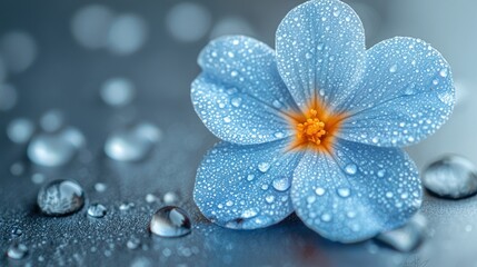 Fototapeta premium Delicate blue flower with water droplets (1)