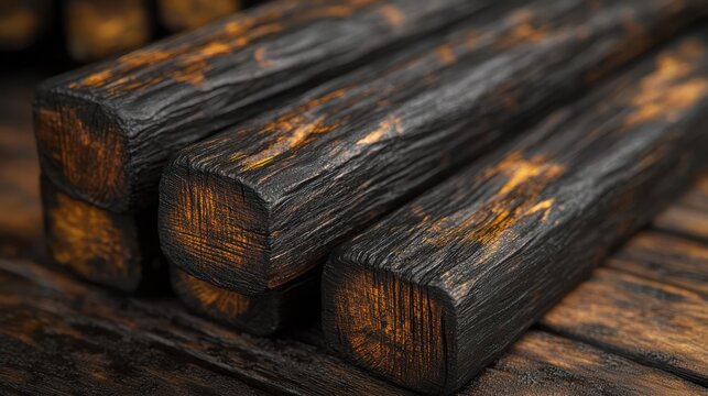 Darkened wooden logs