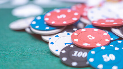 Poker Chips on a gaming table, casino and gambling concept. High quality photo