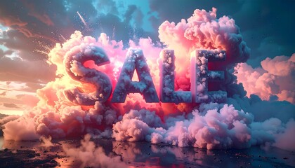 Sale Announcement with Dreamy Clouds and Sky Background.