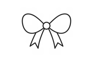 Black outline bow illustration, elegant ribbon knot drawing for gift decoration, celebration, party, and festive design