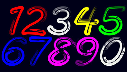 Colorful Brush Stroke Numbers Zero Through Nine on Dark Background