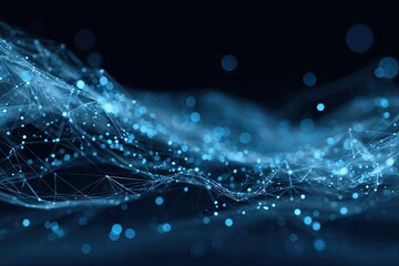 Abstract image of a complex blue network with interconnected points and a dark, blurred background