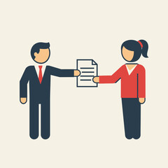 Man and woman exchanging a document flat vector illustration.